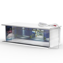 SAMYUCHO 1/64 Scale Diecast Display Case for Hot Wheels Matchbox Cars, Toy Car Model Mini Garage with LED Light and Acrylic Cover, Stackable Parking Lot Diorama Storage for Collection Present