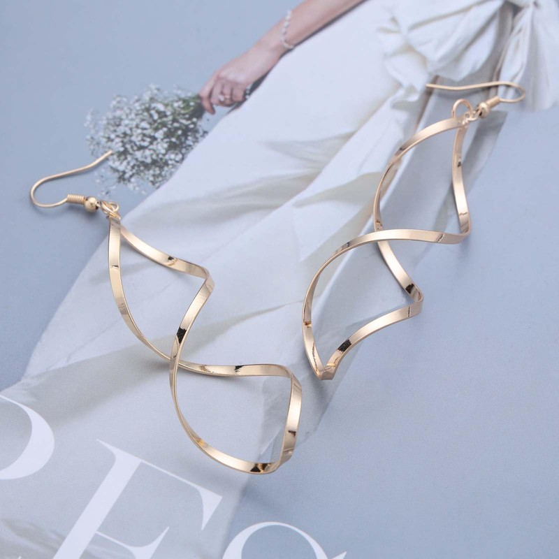 Cybche Swirl Wire Earrings Gold Curved Wire Swirl Earrings Long