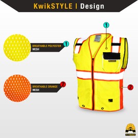 KwikSafety - Charlotte, NC - CLASSIC SUPREME Safety Vest [10 Pockets] Class 2 ANSI OSHA High Visibility Reflective Heavy Duty Mesh Hi Vis Work Gear/Yellow, Black, Orange XL