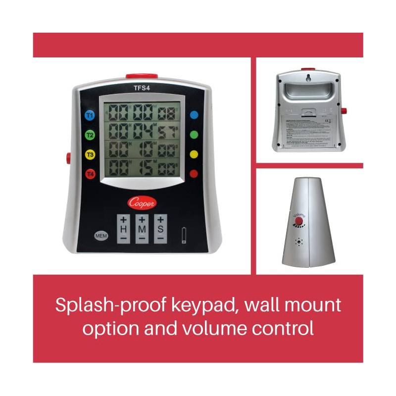 Cooper-Atkins TFS4 Large Multi-Station Digital Timer for Food Safety in