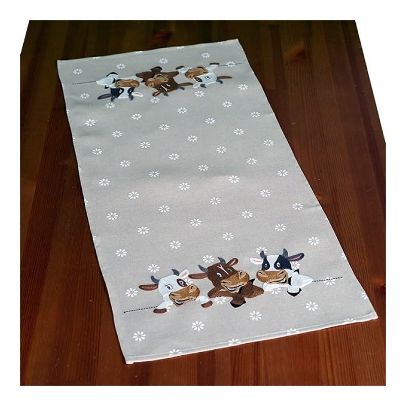 Tablecloth Table Runner Cushion Cover Cows Crank Embroidery Beige Brown