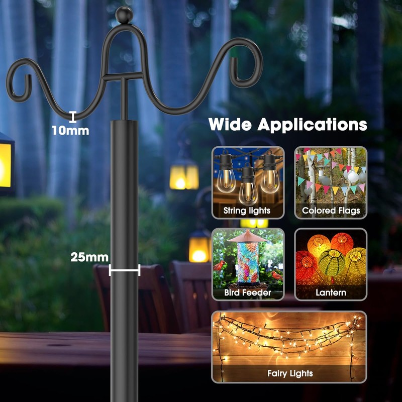 Arrinew String Light Poles 9 FT Metal Poles with Hook