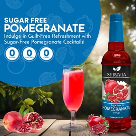 Syruvia Pomegranate Sugar-Free Syrup - 0 Calorie - Premium Flavoring Syrup for Tea, Italian Sodas, Beverages, Desserts, Ice Cream, Cocktails & Mocktails - Kosher, Gluten Free - 25.4 fl oz, With Pump