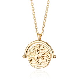 KOOUNUATA 18k Gold Plated Medallion Necklace Coin Pendant Round Circle Disk Minimalist Jewelry for Women 20’’