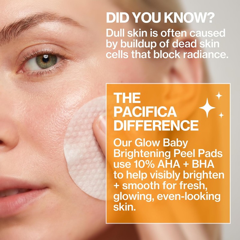 Pacifica Glow Baby 10% AHA/BHA almohadillas de pelar iluminadoras, blanco,