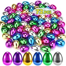 48 count Plastic Easter Eggs, 2.36" Easter Basket Stuffers for      Teens, Fillable Metallic Gold Easter Eggs - Color: 72 Pcs