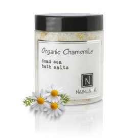 Organic Chamomile Bath Salts by Nabila K - Dead Sea Salt & Epsom Salt Scrub & Soak - Exfoliates & Hydrates Skin, Botanical Essential Oils - Bubble Bath Accessories for All Skins Types, 2 oz