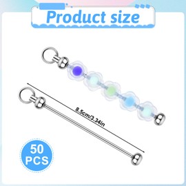 50pcs Blank Beadable Keychain Bars Bulk Beadable Keychain Bars Metal DIY Focal Bead Key Chain Bar Charms Making Supplies Accessories for Pendant DIY Crafts Jewelry Making, Easy to Detachable