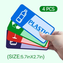 4PCS Recycle Stickers for Trash Bins，Self-Adhesive Waterproof and Fade Resistant Trash and Recycle Stickers, Recycling Labels for Trash Can for Home, Office, Apartment, Hotel, School and Public Area