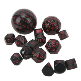 15Pcs Polyhedral Dice Set Acrylic D3 to D100 Table Gaming Dices for Role Playing Table Games Party Supplies Black and Red Words