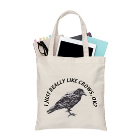 PLITI Raven Crow Bird Tote Bag Crow Lover Gift i Just Really Like Crows Ok Canvas Shopping Bag Raven Lover Gift (really like crow TGU)