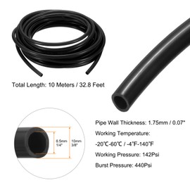 sourcing map Pneumatic Tubing Pipe Pu Hose 10mm OD x 6.5mm ID 10 Meters(32.8 FT) Air Compressor PU Polyurethane Line Hose Tube for Air Compressor Water Fluid Transfer, Black