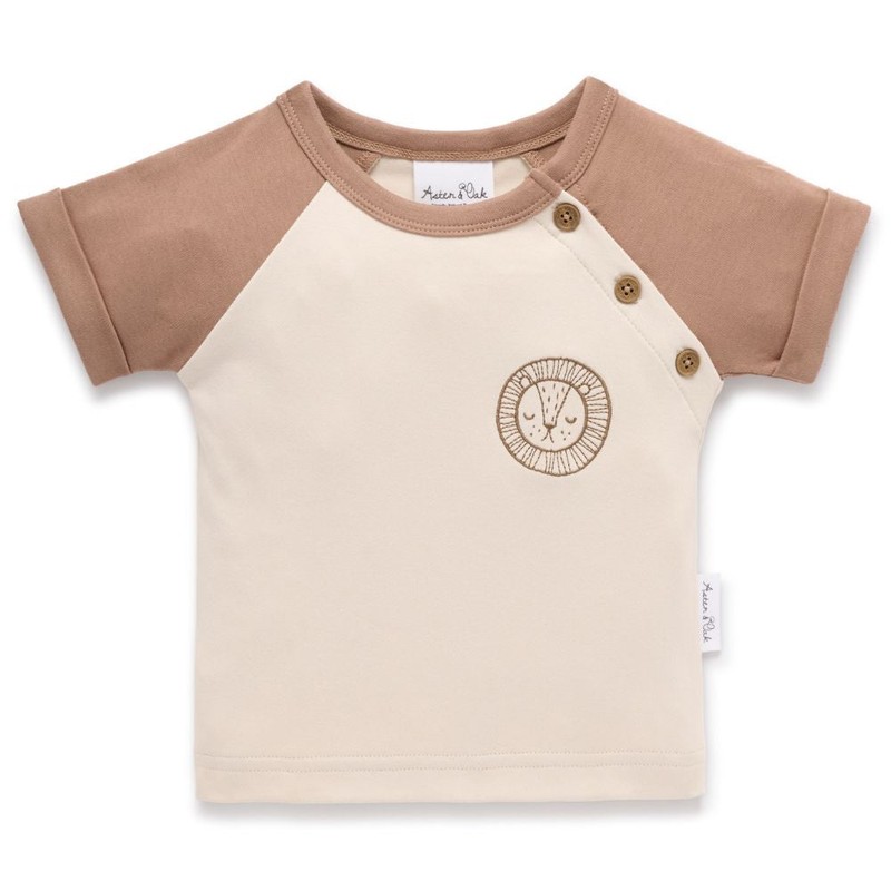 Aster & Oak Lion Embroidered Raglan Tee, 4Y