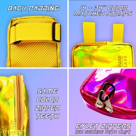 Holographic Thigh Bag No-Slip-Padded Backing - Inner Pockets & Double Zipper Carnival Thigh Bag for Women - Iridescent Leg Bag - Reflective Phone Holder (Gold)