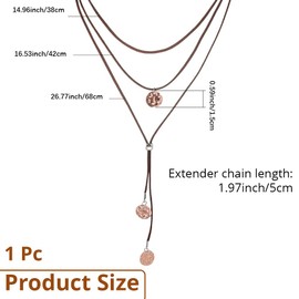 CALFOVERA Disc Pendant Faux Suede Layered Collar Choker Adjustable Long Boho PU Leather Cord Necklaces Vintage Country Concert Outfits Western Stacking Necklaces for Women Jewelry Accessories(Brown)