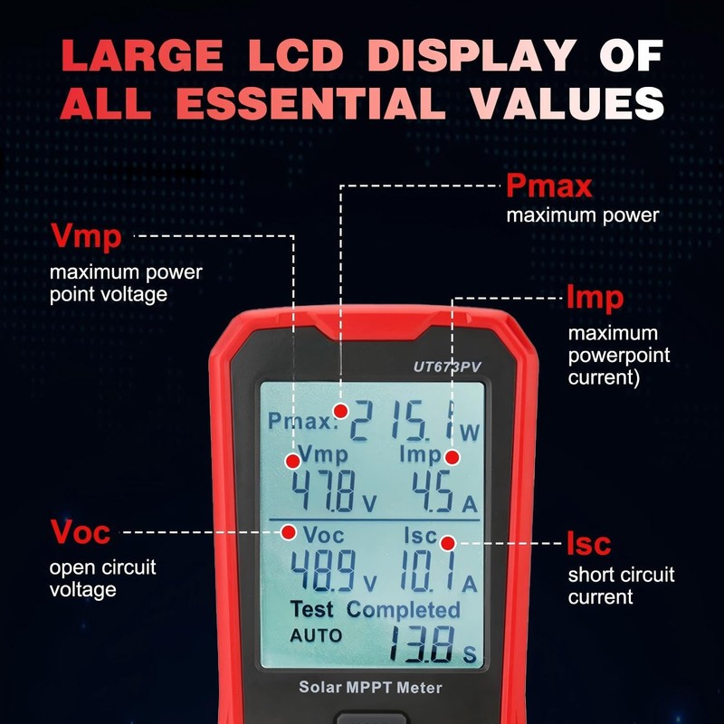 Angchun Solar Panel Tester Meter Photovoltaic Multimeter 800W, Solar MPPT