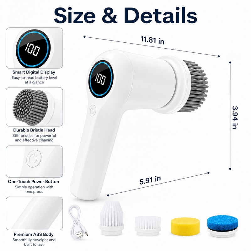 Multifunctional Electric Cleaning Brush for Household Surfaces - Rotating Scrubber