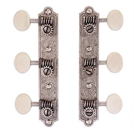 Golden Age Restoration Tuners for Solid Peghead Guitar with Engraved Bell-end, Relic Nickel with Ivoroid Knobs
