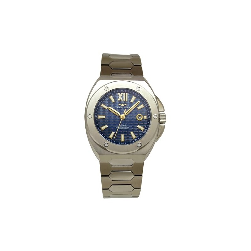 Technos T9C04SN Solar Date Men's Wristwatch, Silver, blue, Bracelet Type