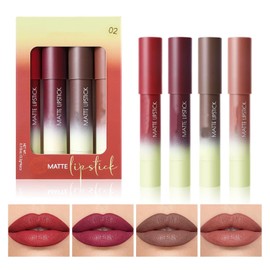 Set de Labiales y Delineadores, 4 Piezas, Delineador de Labios a Prueba de Agua, Acabado Mate, No Transfiere, Mejora el Color y Define los Labios (02)