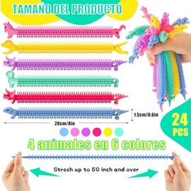 24 Piezas Juguetes de Cuerda Elástica, Juguetes Sensoriales Elásticos, Aliviar el Estrés y la Ansiedad Adultos Fidget Toys, Premios para Fiestas Infantiles, Regalos Populares para Niños (4 Animales)