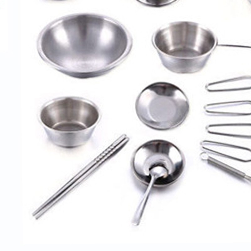 16PCS Pots and Pans Kitchen Toy Stainless Steel Pretend Play