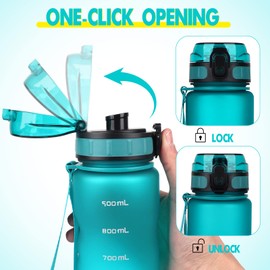 HASAGEI Water Bottle 1L Sports Water Bottle Leak-proof Drinking Bottle Dishwasher Safe BPA Free Sports Bottle with Capacity Scale for Bicycle, Outdoor, School, Gym