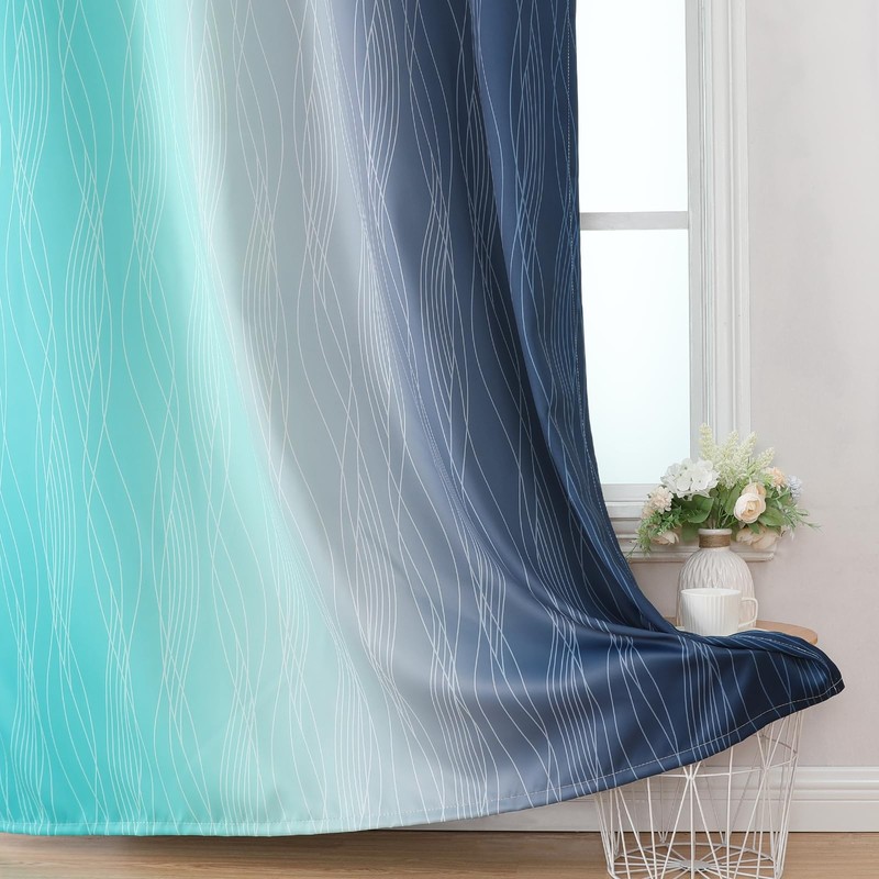 Estelar Textiler Navy Blue and Teal Blackout Curtains 72 Inch