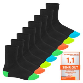 Footstar Men's & Women's Cotton Socks (8 Pairs) Socks in Neon Look, Fun Black