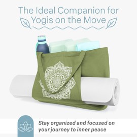 Pockets & Places Yoga Bags for Women with Mat holding Pockets (21.6" Lx5.1 Wx13.7 H) Canvas Tote Bags for Office Workout, Travel, Beach and Gym (Olive)