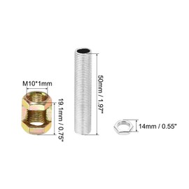 PATIKIL M10 Fine Thread Lamp Tube Repair Parts Set, 4 Pieces M10 x 20 Metal Hex Nut with Threaded Tube and Hex Nut for Extension Rods of Lamps