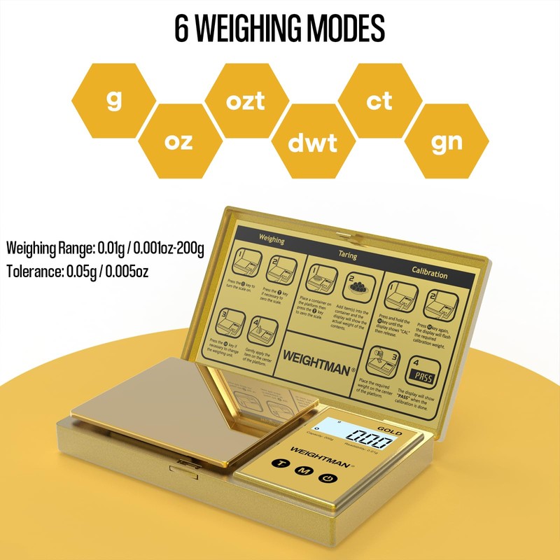 WEIGHTMAN Digital Scale Gram, 200g/0.01g Pocket Scale Gold Titanium Plating,