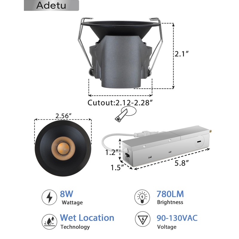 Adetu 2 Inch 5CCT Black LED Recessed Ceiling Light with