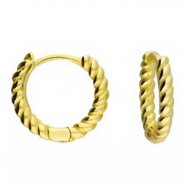 10MM Yellow Gold-Plated Sterling Silver Twist Huggie Hinged Hoop Earrings for Women Men Unisex - 925 Sterling Silver Round Hoop Earrings - Small Mini Sleeper Earrings