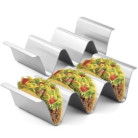 Zwenjuan Taco Holder, Pack of 2 Taco Shells Holder, Stainless Steel Wave-shaped Taco Holder, Stand Taco Shelf Bracket with Handles, Hot Dog Holder for Tacos Sandwiches Sausages Holder