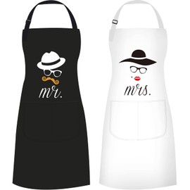 ETLEE Apron Mr Mrs - Adjustable Cooking Apron with Pockets, Funny Couple Gifts for Wedding Gifts, Bridal Shower Gifts, Engagement, Valentine's Day, Father's Day, Mother's Day