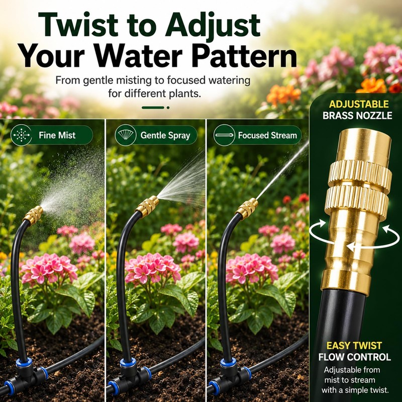 Apgooface 5/16" Drip Irrigation System 100 ft with 20-Pcs 360°