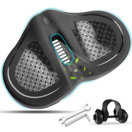 JJZOUEN 2025 New Bike Seat, Noseless Bicycle Seat Cushion for Men Women, Oversized Cruiser Bike Saddle, Comfortable Large Seat for Adults Bike, MTB, Peloton, Electric Bike Accessories