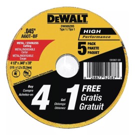 Dewalt Rueda Cortemetal Uso General 4-1 /2, Paquete 5 Disco