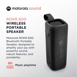 Motorola ROKR 600 Wireless Bluetooth Speaker, Powerful 30W Sound, Waterproof and Dustproof, Broadcast Function to Connect 20+ Speakers, 6 Hours Playback, Black
