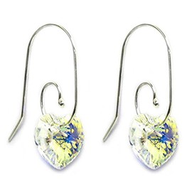 Sterling Silver Swirl Hook Austrian Crystal Clear Aurora Borealis Heart Drop Earrings