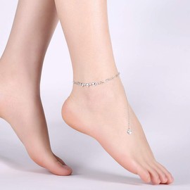 Koguxuix 925 Sterling Silver Love Heart Angel Wing Chain Anklet
