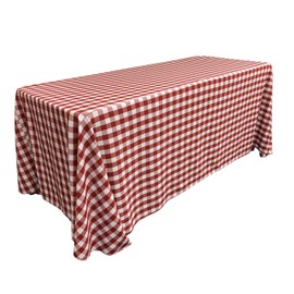 LA Linen Poly Checkered Rectangular Tablecloth, 90" x 132", Red and White