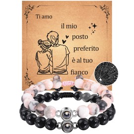 CheersLife Bracelets Couple Gifts for Him and Him Anniversary Gift Christmas Valentine's Day Gift Ideas Women Men Gift Boyfriend Matching Couple Bracelets for Couples Partner IT, Stone Stainless