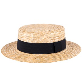 ZAKIRA Classic Straw Boater Hat Handmade from Natural Straw (Black Band, XL)