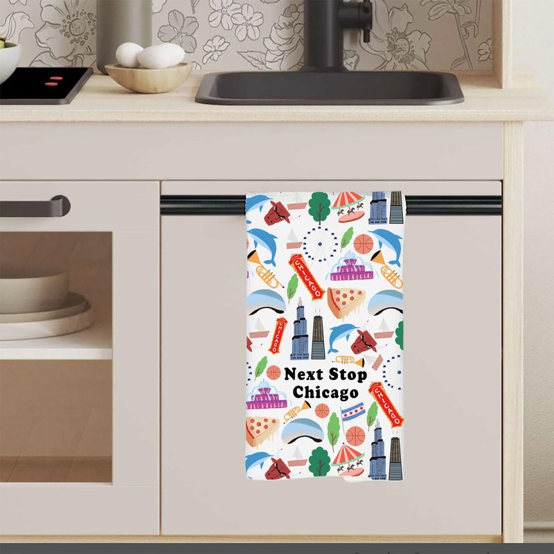 MNIGIU Chicago Symbols Kitchen Towel Chicago Lover Gift Chicago Landmarks