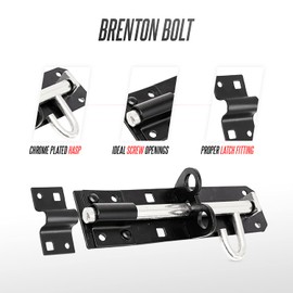 Brenton Bolt Sliding Door Lock for Bedroom Patio Door Security - 8”(202mm) Zinc Plate Galvanised Gate Latch Garden Shed Gate Bolts for Wooden Gates (Black)