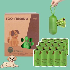 RENDIN 255 Bolsas para Perro Biodegradables,Prueba de Fugas y Fragante Bolsitas para Perro,17 Rollos + 1 Dispensador+1 Clip