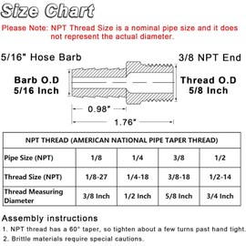 KOOTANS 4pcs 5/16" Hose Barb to 3/8 NPT Male Brass Quick Coupler Air M Type Fitting Quick-Connect Fitting