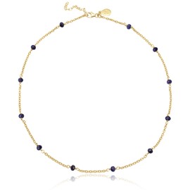 Abshel Dainty Gold Necklace for Women,Trendy 18k Gold Plated Sterling Silver Choker Necklace Thin Beaded Blue Sapphire Choker Necklaces Womens Simple Jewelry Gift for Valentines Day